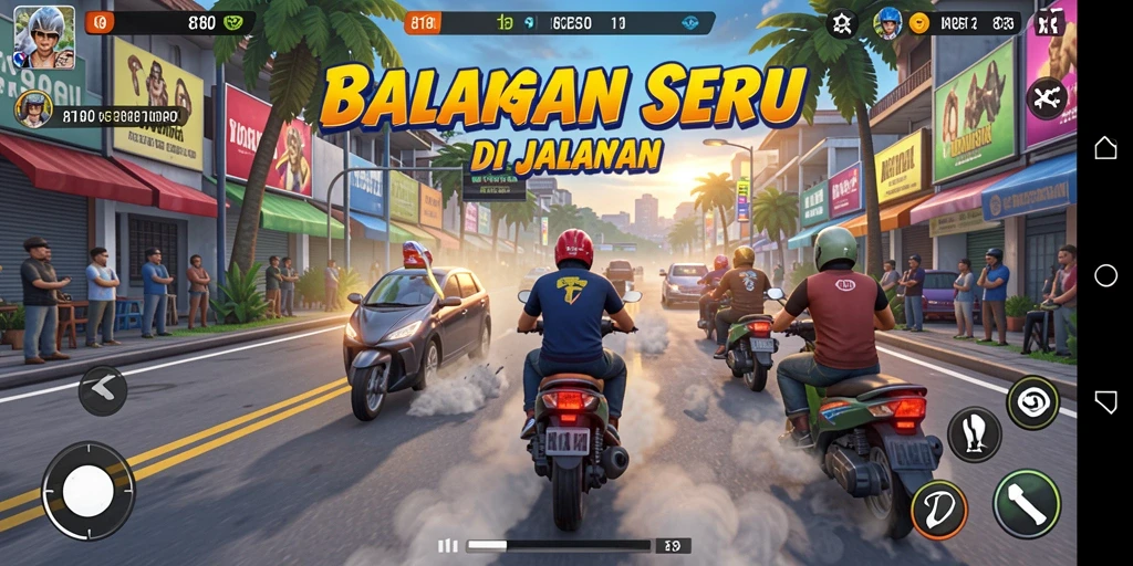 Tampilan aksi balapan di jalanan yang intens.
