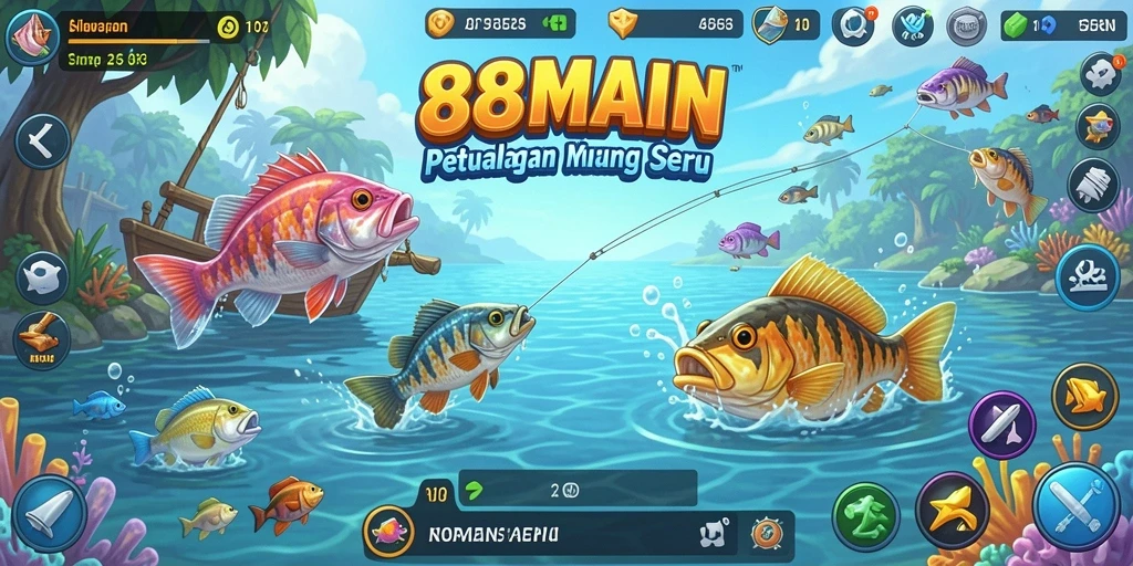 Gameplay memancing seru di 88MAIN dengan banyak opsi ikan.