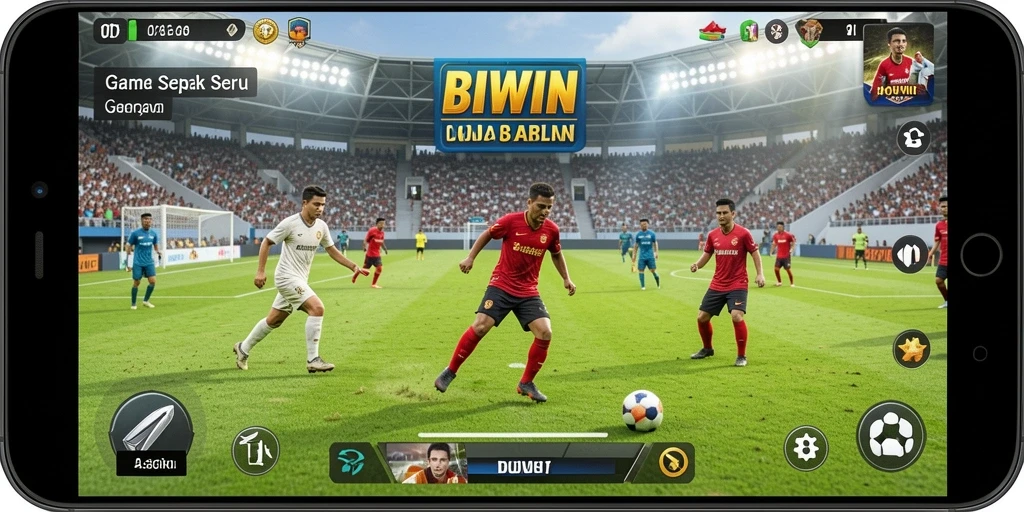 Screenshot BIWIN menunjukkan aksi intens dalam permainan sepak bola.