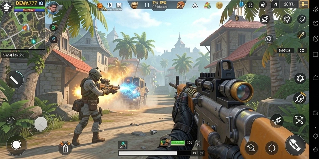 Tampilan seru gameplay DEWA777 dalam aksi TPS.