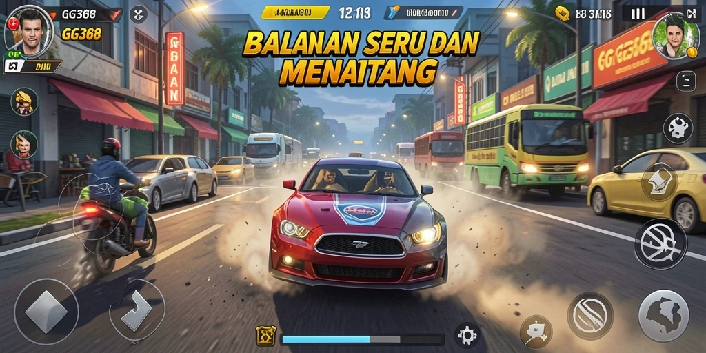 Tampilan gameplay GG368 yang seru dan menegangkan saat balapan.