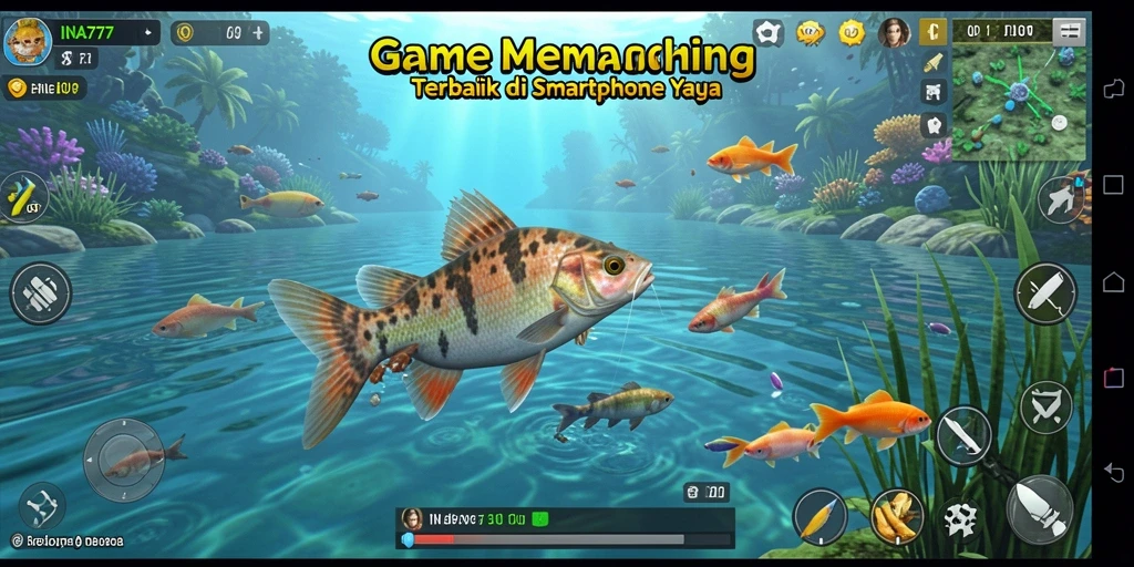 Tampilkan gameplay menarik INA777 dengan berbagai lokasi memancing dan ikan yang menunggu untuk ditangkap.