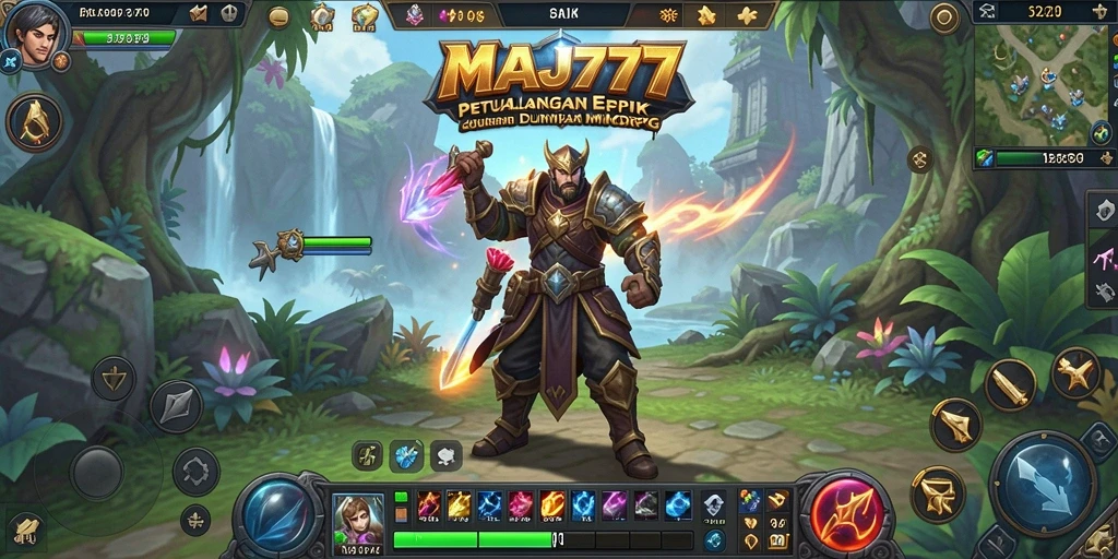 Screenshot utama MAJ777 menampilkan pertempuran epik dalam dunia MMORPG.