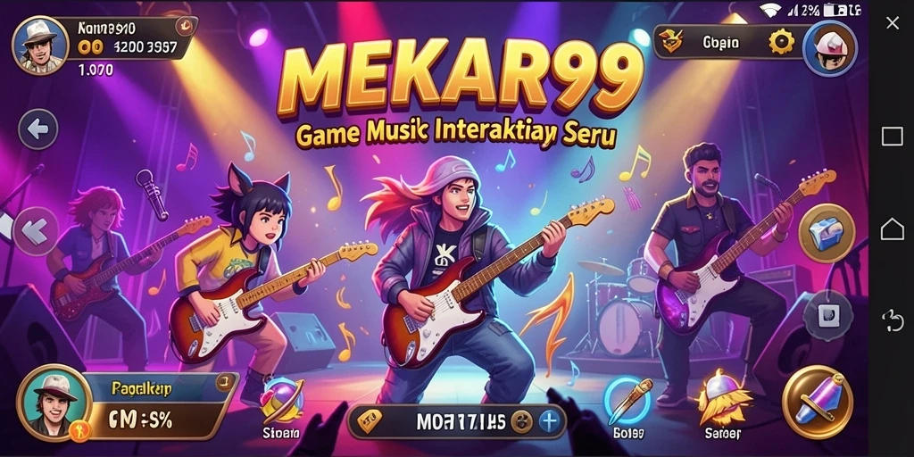 Tampilan gameplay MEKAR99 dengan antarmuka musik yang menarik.