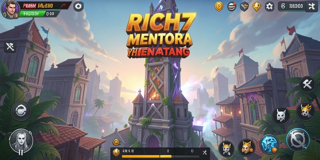 Tampilan aksi seru dalam game Tower Defense RICH7.