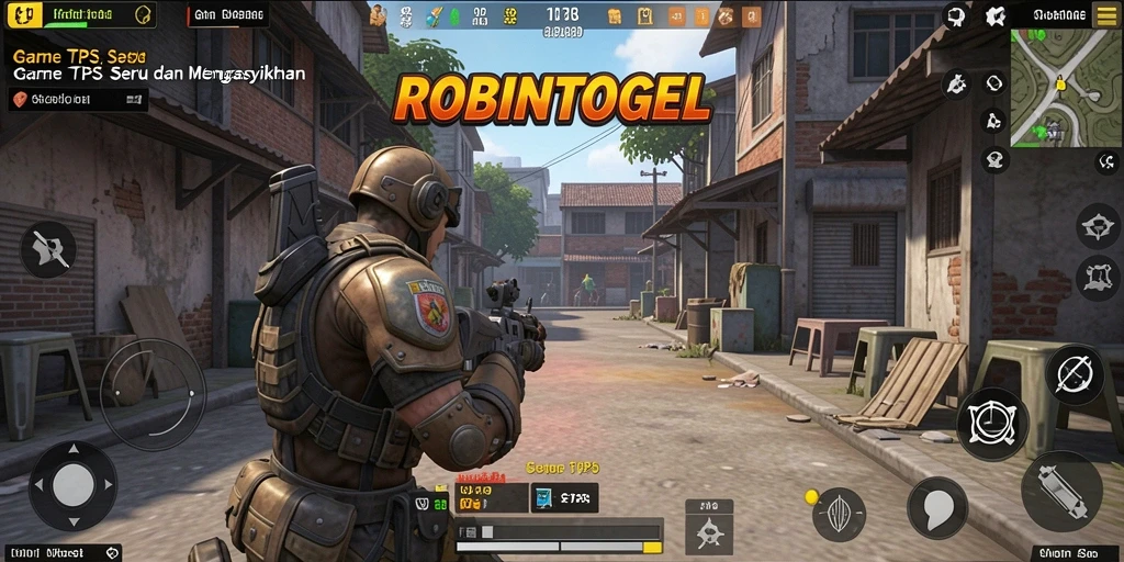 Tampilan utama gameplay <strong>ROBINTOGEL</strong> menunjukkan aksi tembak-menembak yang intens dan grafis menawan.