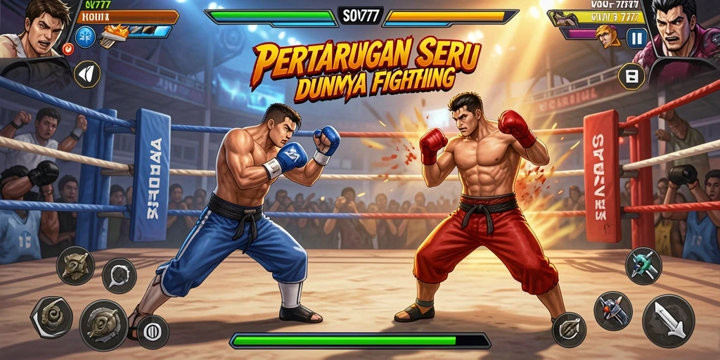 Tangkapan layar utama SOV777 menampilkan pertarungan intens antar karakter.