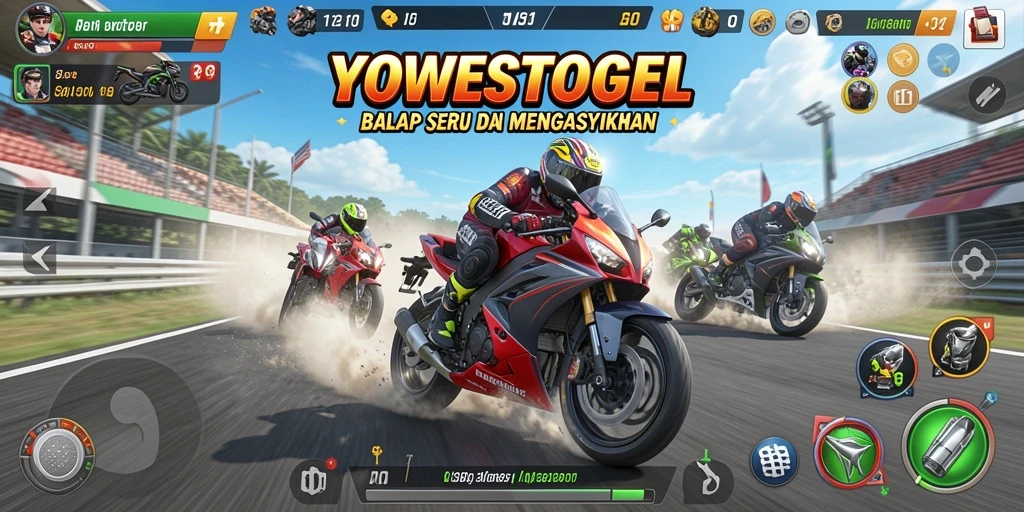 Screenshot gameplay YOWESTOGEL menampilkan aksi balap yang mendebarkan.